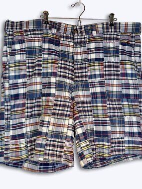 Rochester Mens 46 Big Patchwork Plaid Shorts Madras Cotton Preppy Coastal Golf